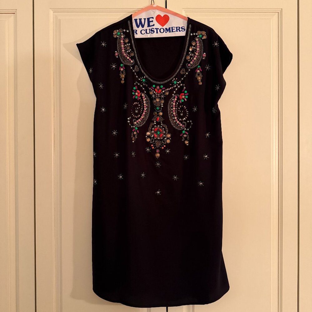 YUMI Beaded black dress Preowned Excellent Condition Size L Anthropologie